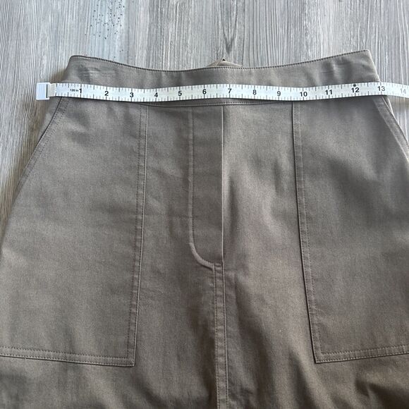 Theory Pull On Army Green Cotton Skirt With Pockets  Hidden Tie Waist Size P/S - Picture 4 of 8